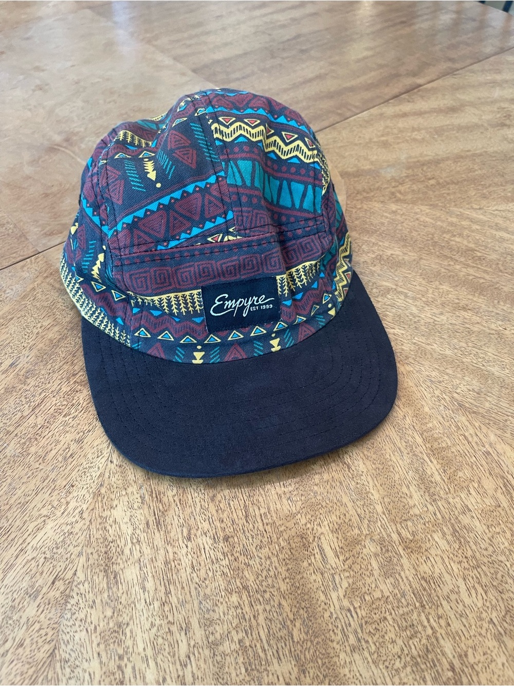 Empyre Aztec Five-Panel Cap in Teal, Yellow, Burgundy and Black